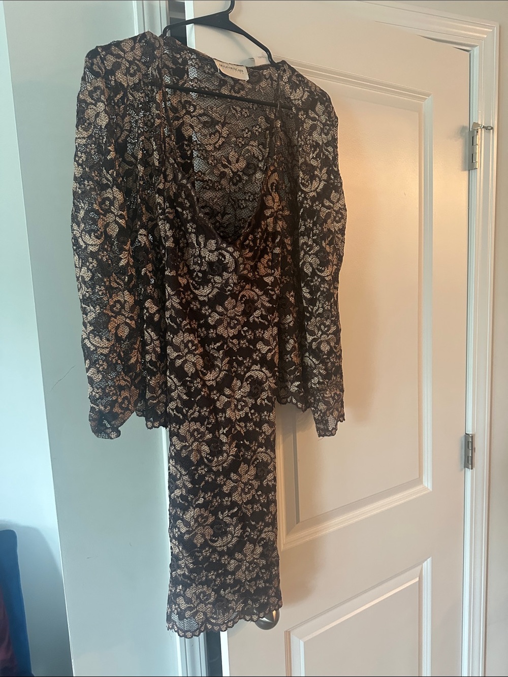 Hugo Buscati Black and Cream Lace Slip Dress with Matching Lace Jacket